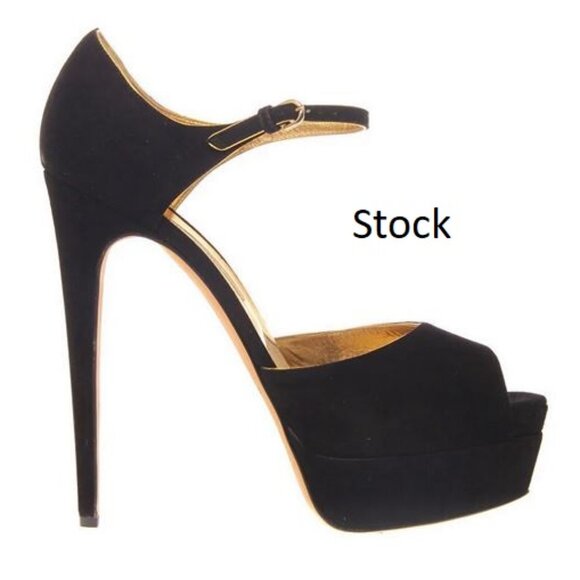 Brian Atwood Suede Black Gold Peeptoe Tribeca, Italian 39 - Picture 2 of 12